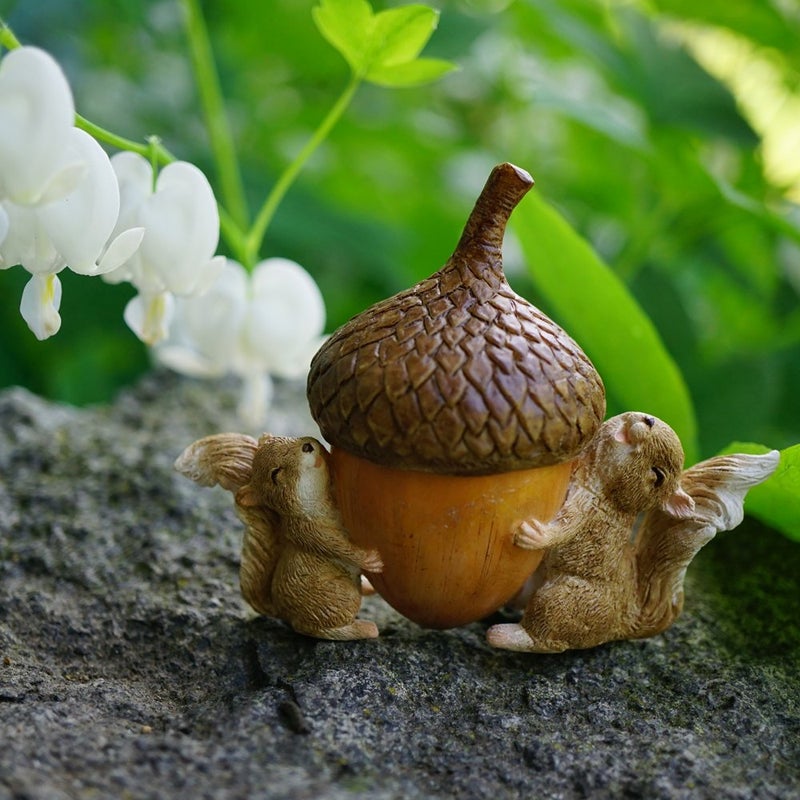 Top Collection Miniature Garden Squirrels Carrying Acorn Trinket Box with Secret Compartment Decor, Small - Image 3